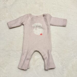 Jacadi Paris Long Sleeve Sweater Romper Pink Overall Baby Bunny Size  1M